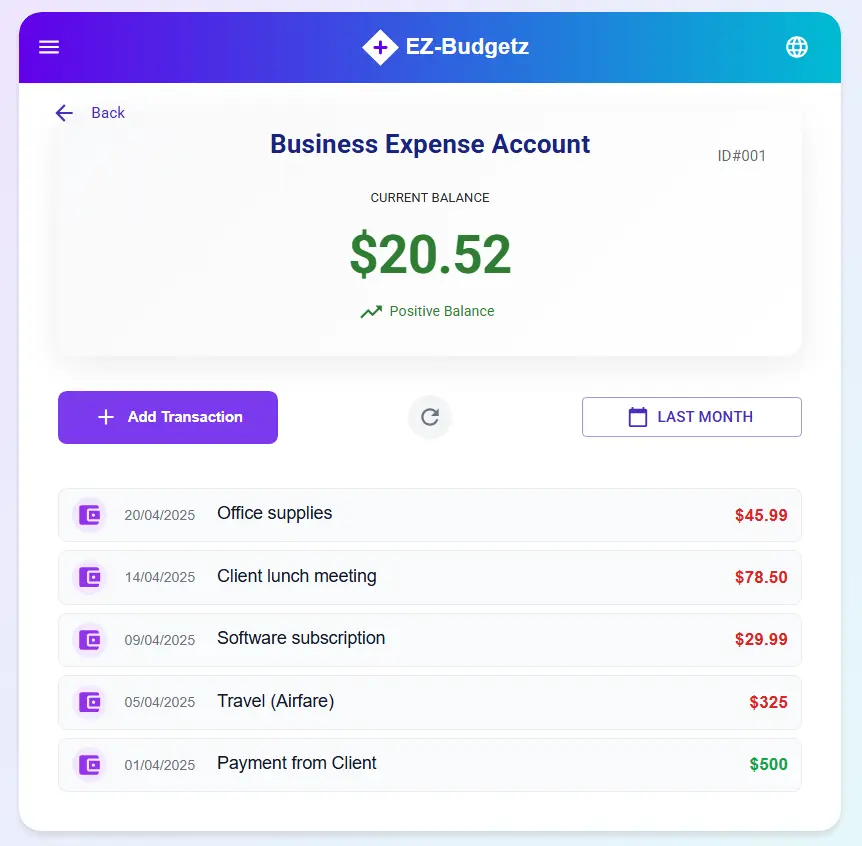 EZ-Budgetz App Balance Demo